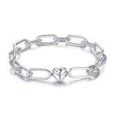 S925 Sterling Silver Paperclip Love Women Bracelet Jewelry